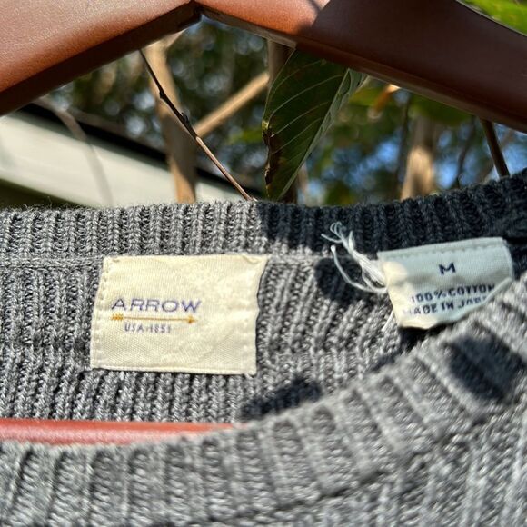 ✨EUC ARROW Men’s Crew Sweater Window pane 100% Cotton Grey Pullover SZ M - Picture 4 of 11